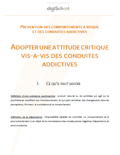 Adopter une attitude critique vis-à-vis des conduites addictives - Prévention Santé Environnement - Seconde PRO