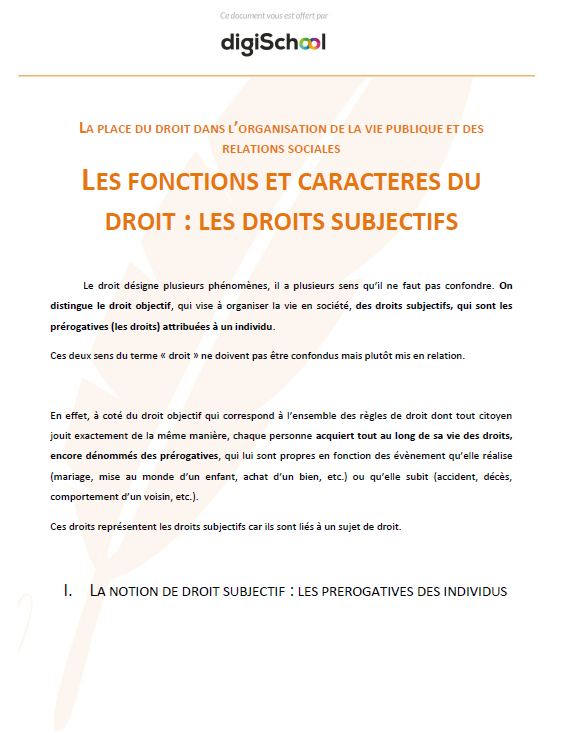 Les fonctions et caractères du droit : Les droit subjectifs - Eco Droit - Seconde Pro