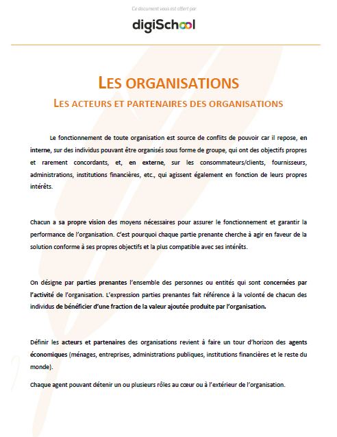 Organisations : Les acteurs et partenaires des organisations - Eco Droit - Seconde Pro