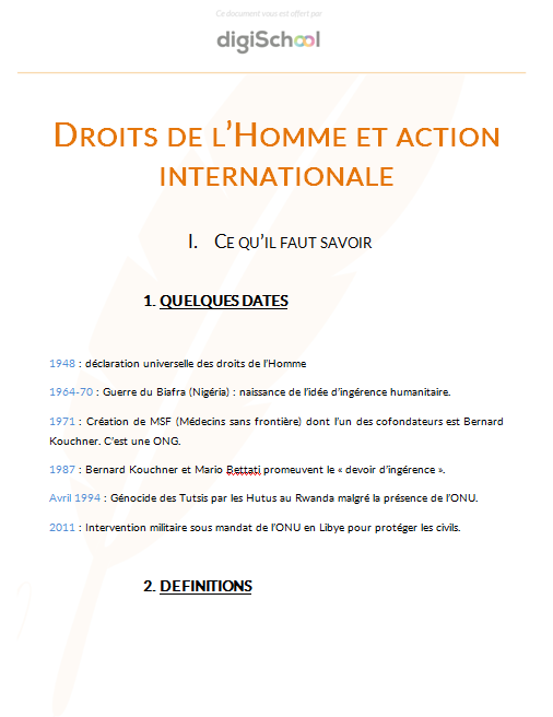 Droits de l'Homme et Action Internationale - Enseignement Moral et Civique - Terminale PRO