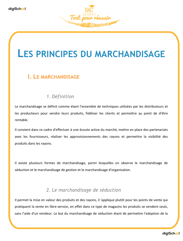 Gérer: les principes du marchandisage - Bac Pro  Commerce  - Terminale