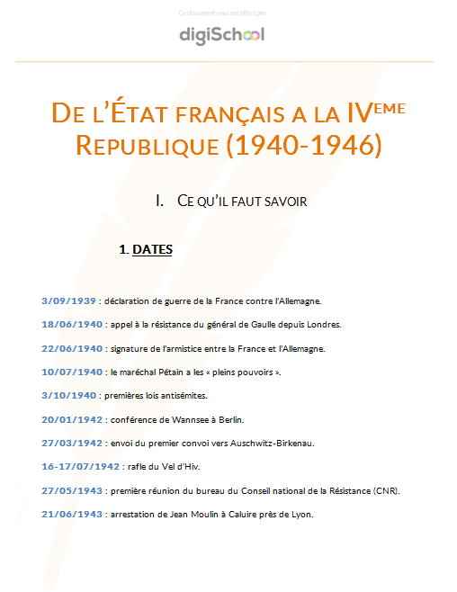 De l'Etat Français à la IVème République - Histoire Géographie - 1ère PRO