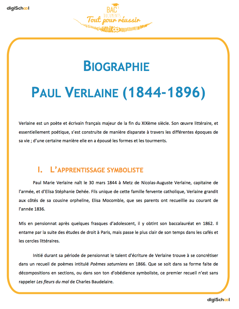 Biographie Verlaine - Bac Pro - français