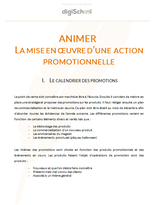 Animer : La mise en oeuvre d'une action promotionnelle - Bac Pro Commerce - Terminale