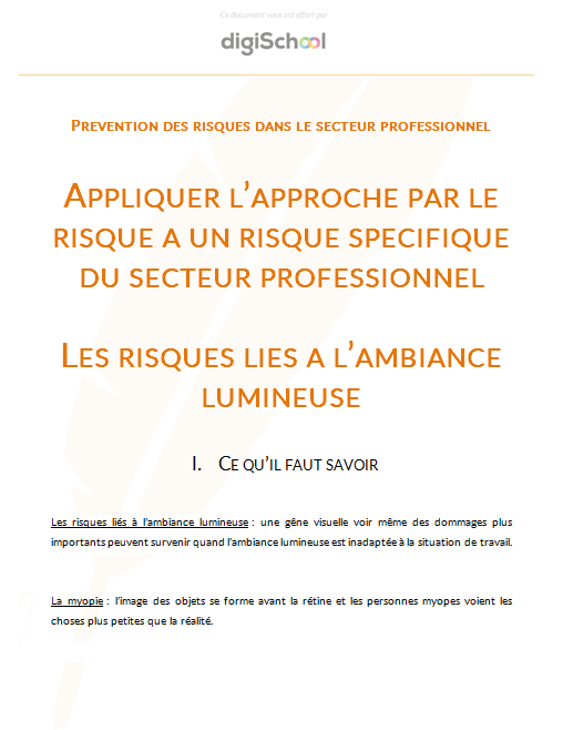 Appliquer l'approche par le risque à un risque spécifique du secteur professionnel : l'ambiance lumineuse - Prévention Santé Environnement - Première PRO