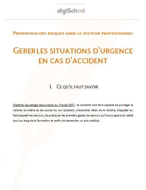 Gérer les situations d'urgence en cas d'accident - Prévention Santé Environnement - Première PRO