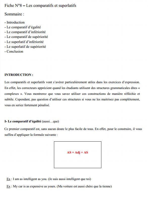 Superlatifs et comparatifs en anglais : Fiche méthode Bac Pro