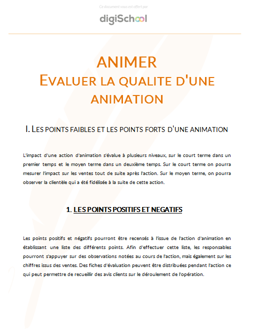 Animer : Evaluer la qualité d'une animation - Bac Pro Commerce - Terminale