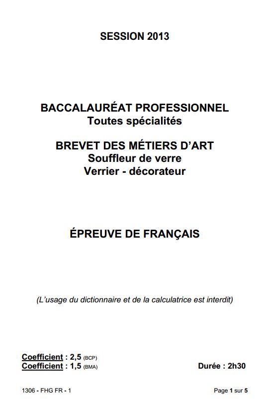 Sujet de Français au Baccalauréat Professionnel 2013