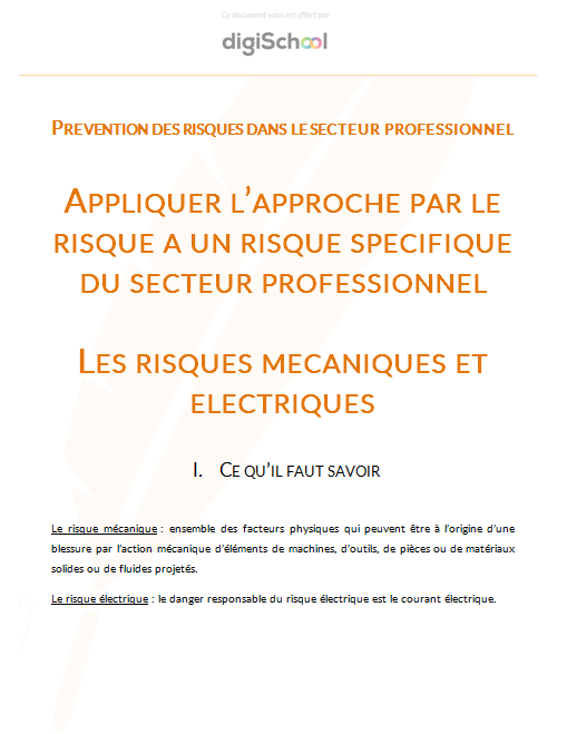 Appliquer l'approche par le risque à un risque spécifique du secteur professionnel : risques mécaniques et électriques - Prévention Santé Environnement - Première PRO