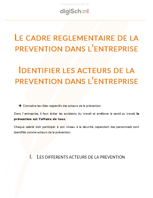 Identifier les acteurs de prévention dans l'entreprise - Prévention Santé Environnement - Terminale PRO