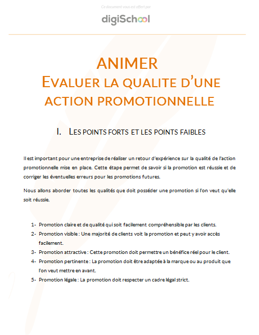 Animer : Evaluer la qualité d'une action promotionnelle - Bac Pro Commerce - Terminale