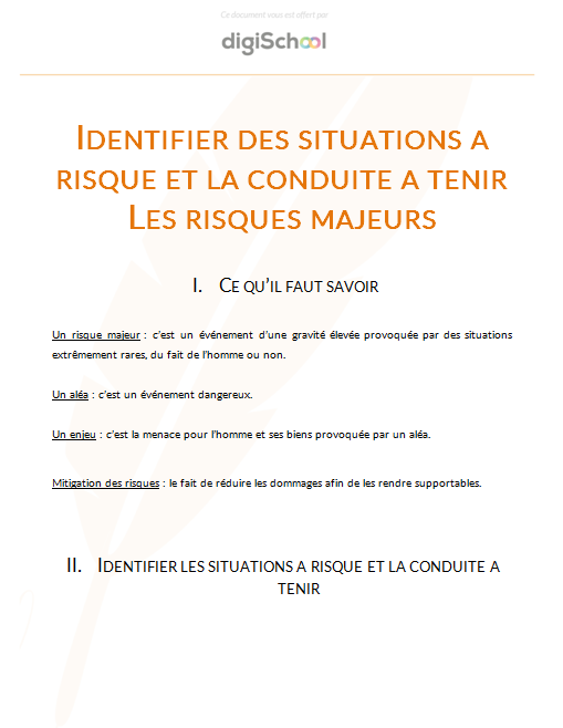 Identifier des situations à risque et la conduite à tenir : les risques majeurs - Prévention Santé Environnement - 1ère PRO