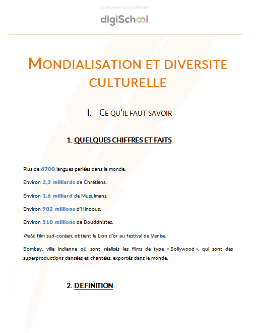 Mondialisation et diversité culturelle - Histoire Géographie - 1ère PRO