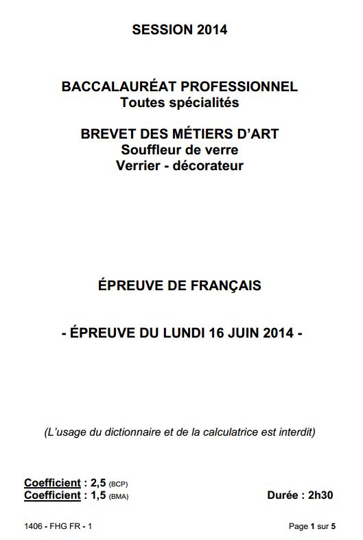 Sujet de Français au Baccalauréat Professionnel 2014