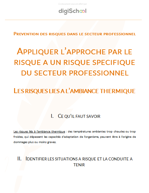 Appliquer l'approche par le risque à un risque spécifique du secteur professionnel : l'ambiance thermique - Prévention Santé Environnement - Première PRO